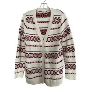 TALBOTS Knitted Cardigan Red White Nordic Geometric Design Size Med